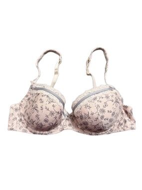 80s/90s European Vintage Cotton/Lace Floral Print Demi Bra Baby Pink 34C